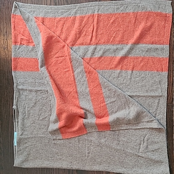 Celeste Wool Cashmere Poncho Sweater Taupe Orange Stripe One Size Cozy Casual - Picture 7 of 8